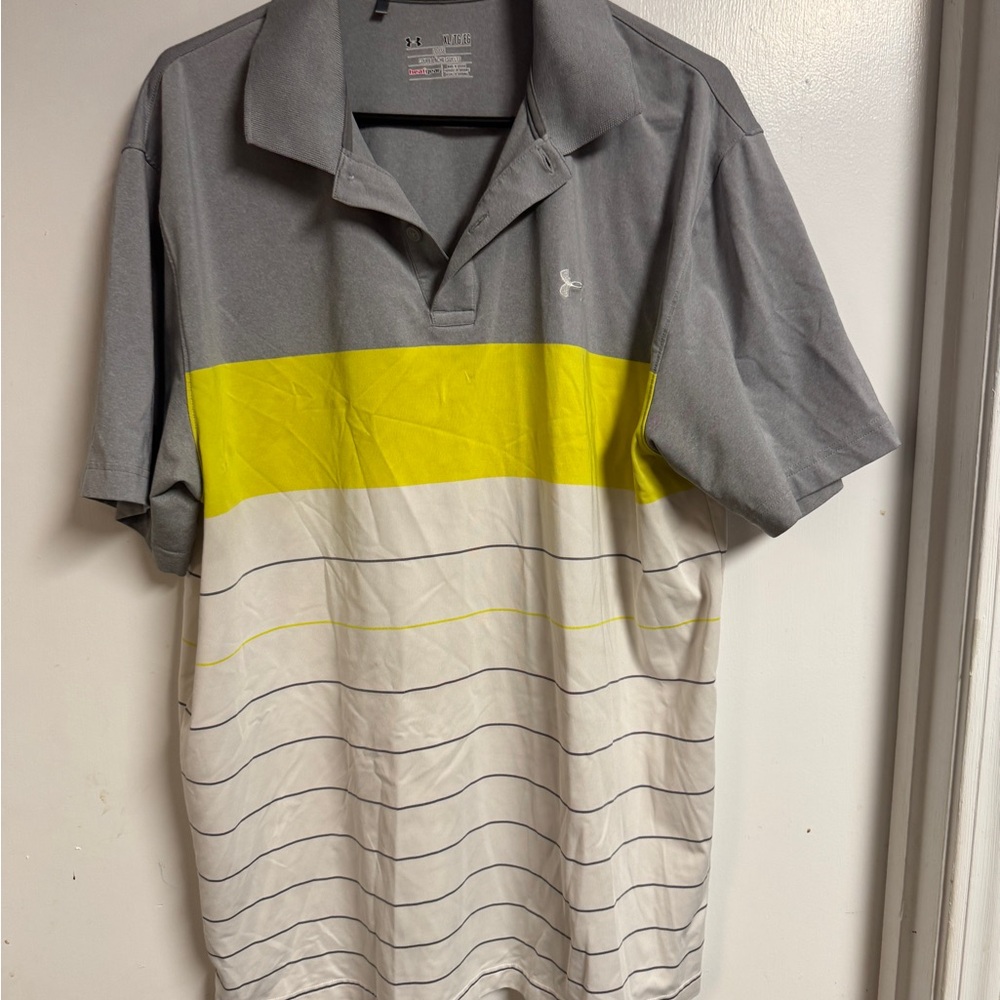 UA XL Men's Gray and Yellow Striped Polo Shirt